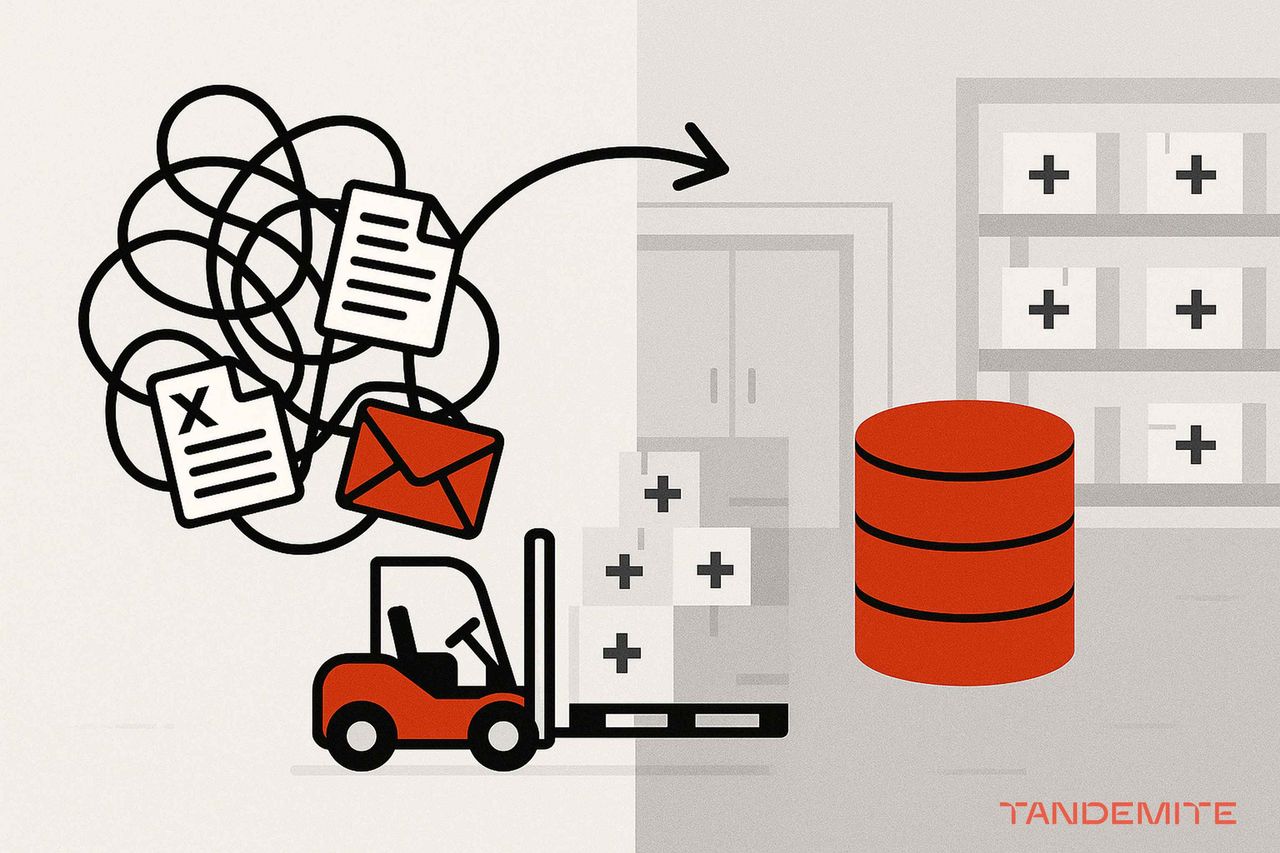 Why ZARYS adopted PIM. One central product database – and countless issues prevented - image1 warehouse with tangled data turning into a single organized database