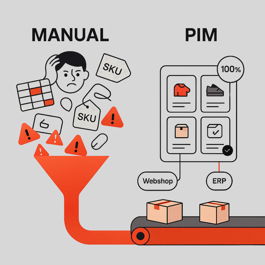 Why manual product data management can’t compete with Akeneo (Shift to automation) - image1 Simple illustration of manual and PIM process