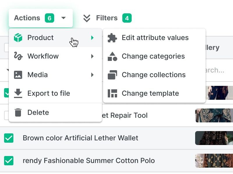 Ergonode - product batch actions in PIM system