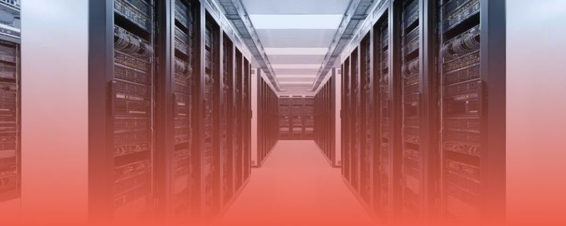 Rows of server racks in a modern data center, illustrating hosting infrastructure options for Akeneo PIM, including SaaS, managed hosting, and VPS