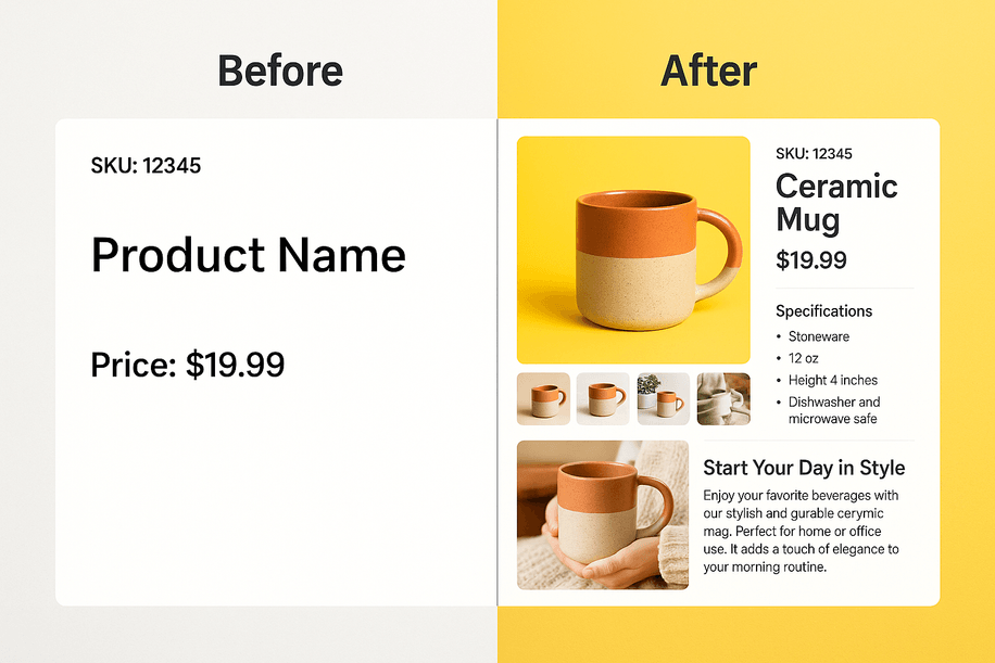 Why product data enrichment matters and how Akeneo & Pimcore do it - image1 before and after enriching product