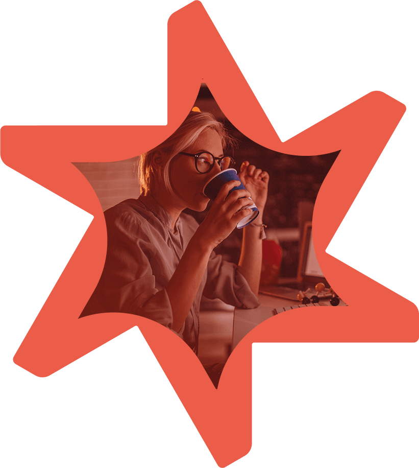 Tandemite banner: woman during a work break