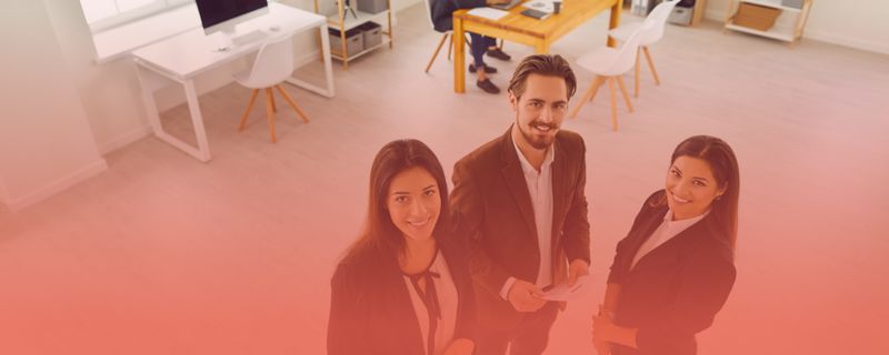 Business team in a modern office discussing digital transformation and B2B software solutions for organizational growth